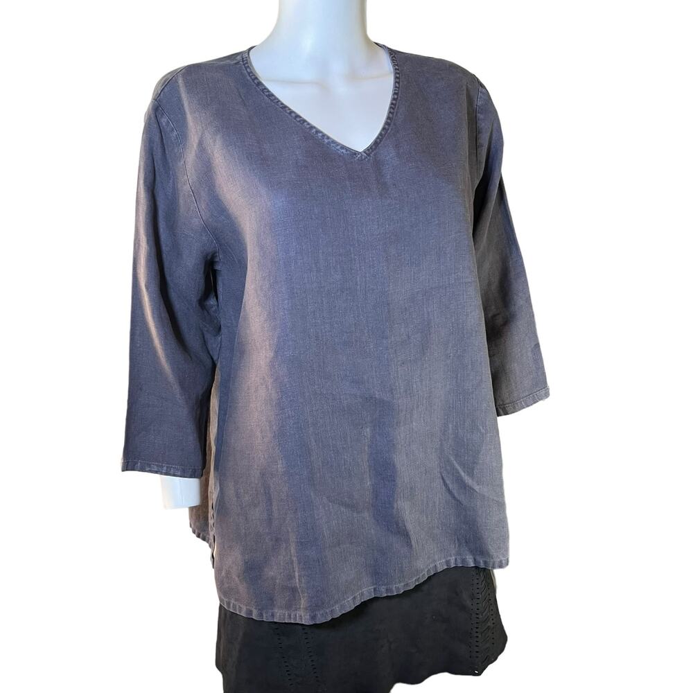 Match Point USA Washed Black 100% Linen Loose 3/4 Sleeve Tunic Top Sz M